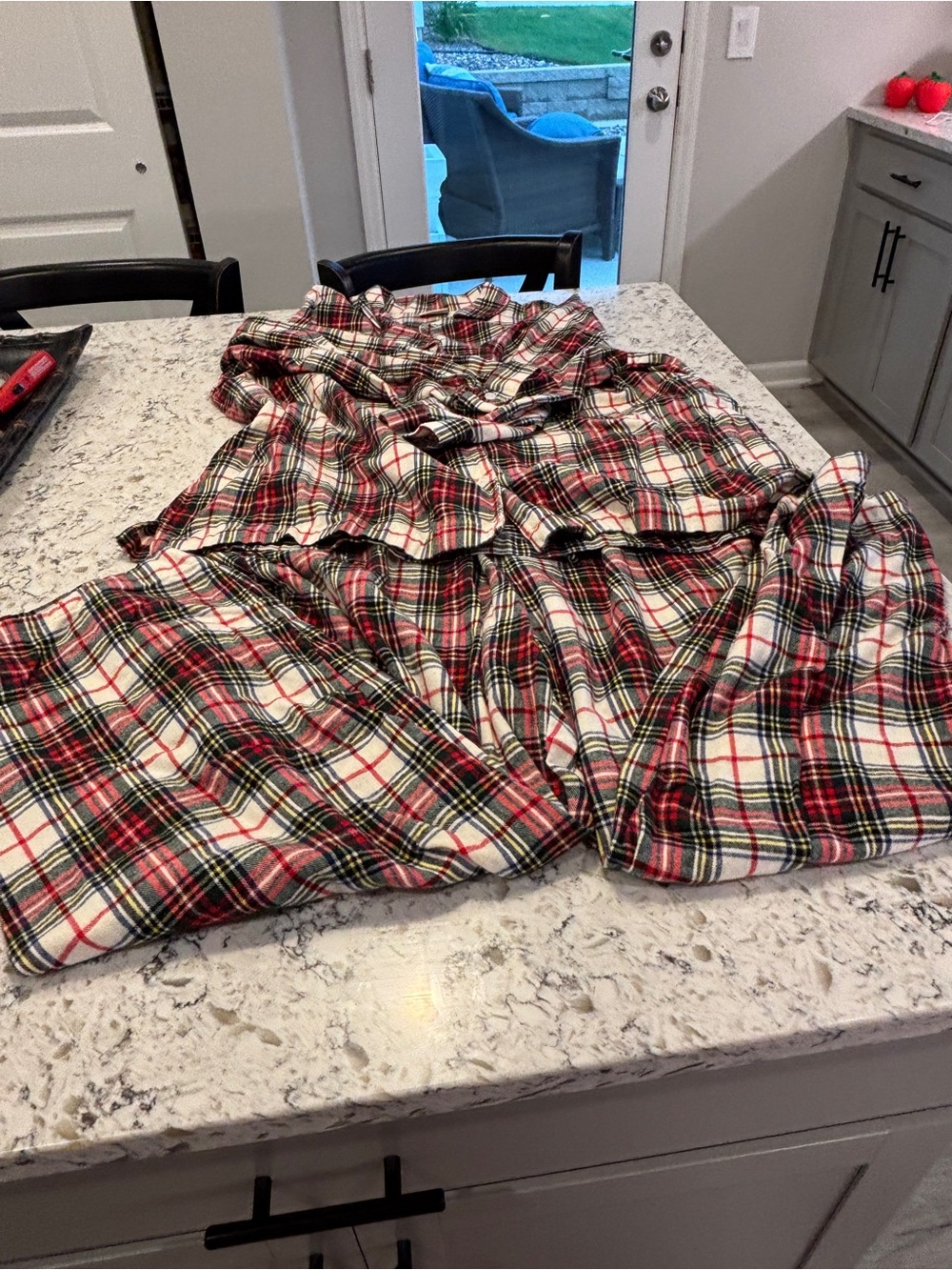 Plaid Flannel Pajama Set in Red, Green & Cream